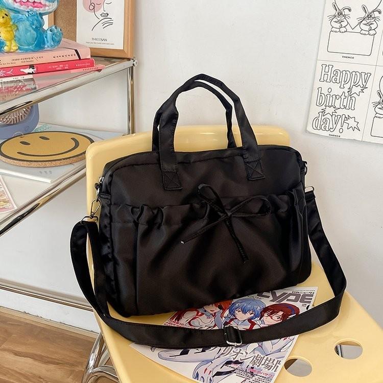 Stylish Urban Crossbody Bag For Women Casual Canvas Nylon Handbag With Bow Detail