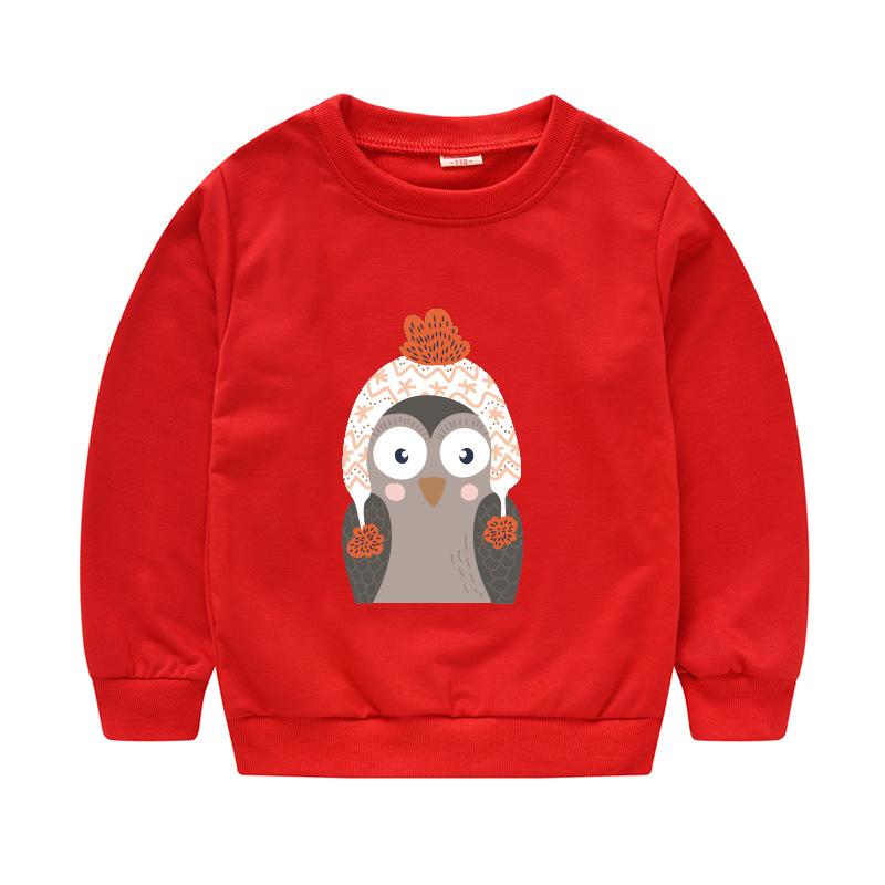 Children's Children's New Year Red Pullover Sweater Baby Cute Cartoon Avatar Round Neck Bottoming Shirt Tops