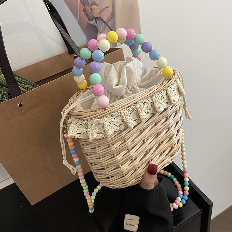 

Плетеная сумка женская новая пляжная отпускная сумочка сумка через плечо на цепочке сумка кроссбоди сумка-ведро соломенная сумка разноцветный