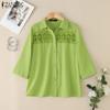 ZANZEA Women Patchwork Hollow Crochet Casual Turn Down Collar 3/4 Sleeve Blouse