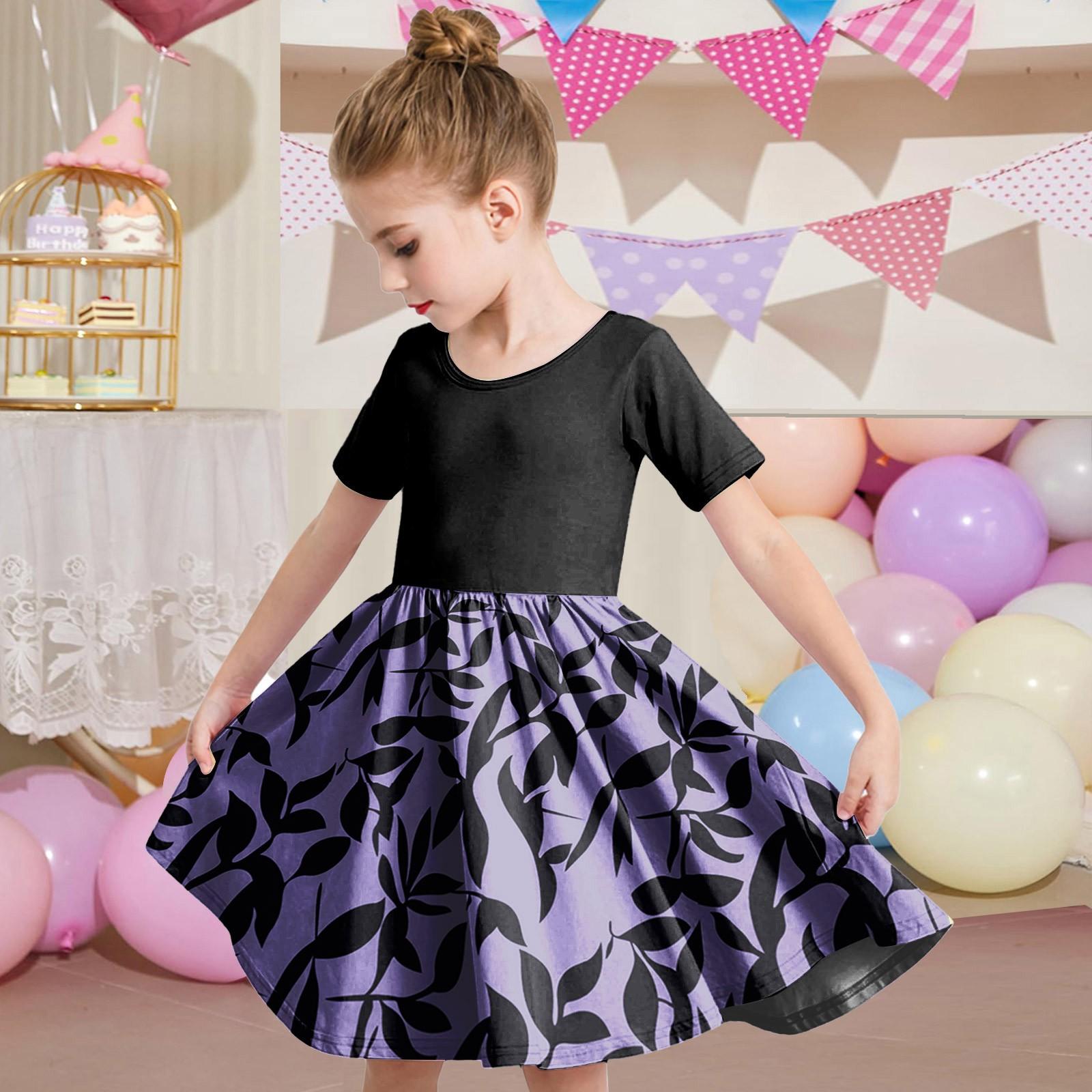 

Летнее платье для девочек, платье для малышей, однотонное повседневное платье-футболка с коротким рукавом А-силуэта 130 фиолетовый