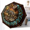 Prehistoric Glass Pattern Umbrella, Portable and Foldable Design, 8 Ribs, a Casual Accessory for Halloween, Christmas, and Birthday Gifts.