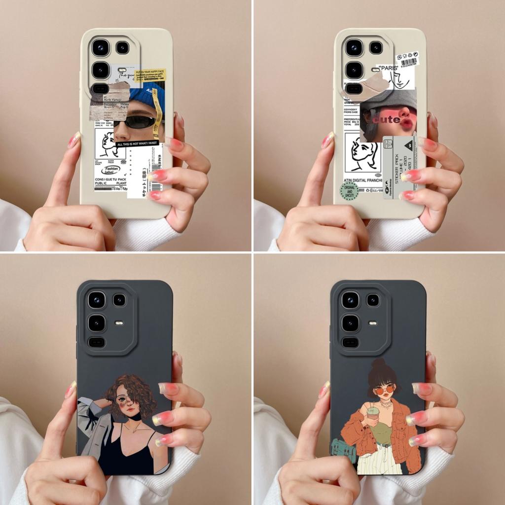 Bumper Bags For Infinix Note 50X 50 Pro Plus 50S Elegant Girls Patterns Square Soft Liquid Silicone Anti Drop Protective Cases For Infinix Back Covers