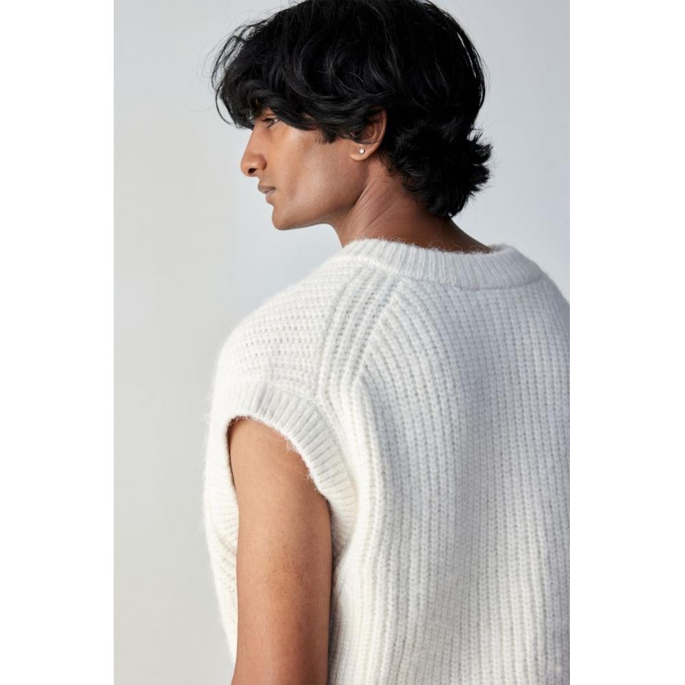 H M V Neck Sweater Vest Loose Fit creaM