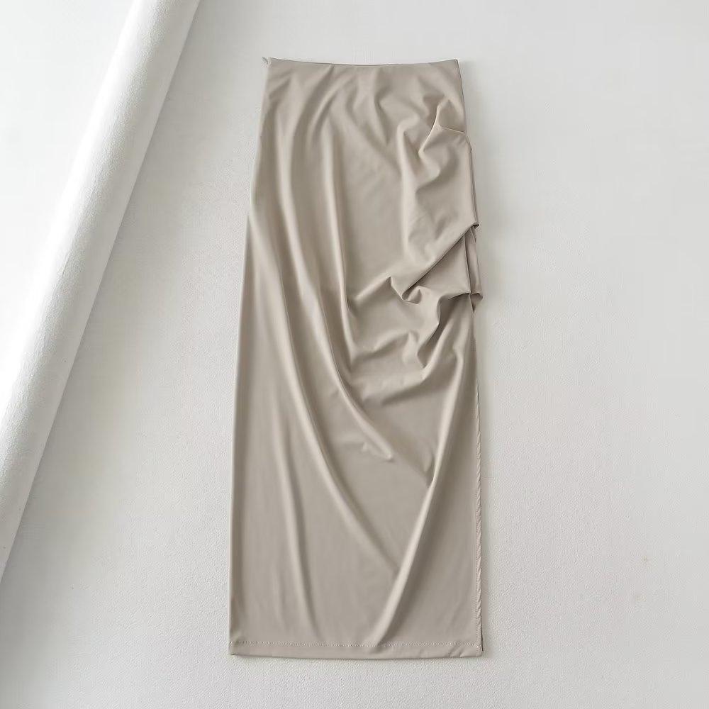 

YPFF Модная женская плиссированная юбка-миди с завышенной талией в облегающем стиле - Летний офисный стиль, стройнящая L