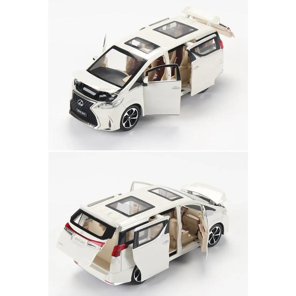 1/24 Lexus LM300H MPV Van Diecast Toy Car Model Miniature Pull Back Sound & Light Doors Openable Collection Gift for Boy Kid