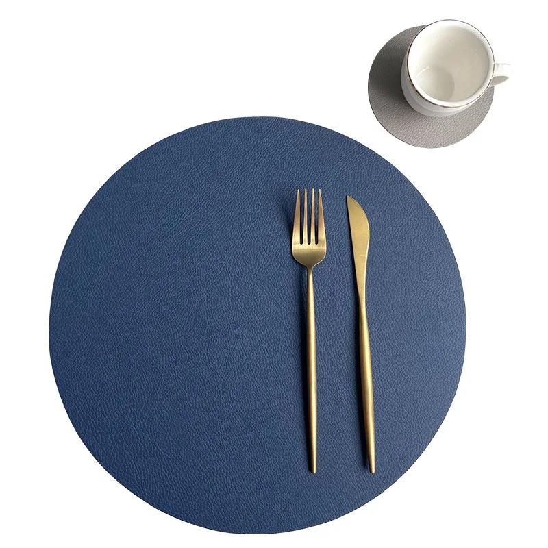 Runde Tischsets und Untersetzer aus PU-Leder, Isoliermatte, ölbeständig, wasserdicht, beidseitig verwendbare Tischsets für Küchen und Cafés