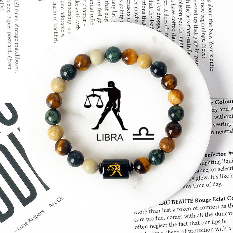 12 Constellations Scorpio Bracelet Natural Stone Tiger Eye Beads Bracelets for Men Women Cancer Virgo Leo Libra Couple Jewelry