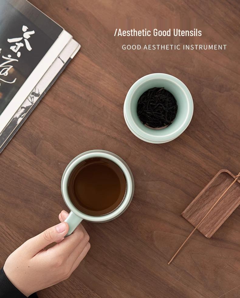 Ru Ware Ceramic Teacup with Tea & Water Separation Filter - Office Gift