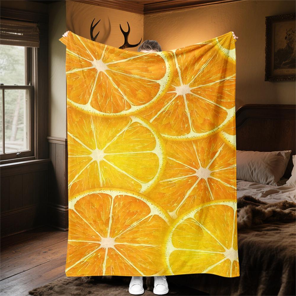 1PC Orange slicesOutdoor Flannel Blanket - Soft Plush Decor for Picnics, Camping, Bedroom, Playroom, Office, or Lunch Break 1339A