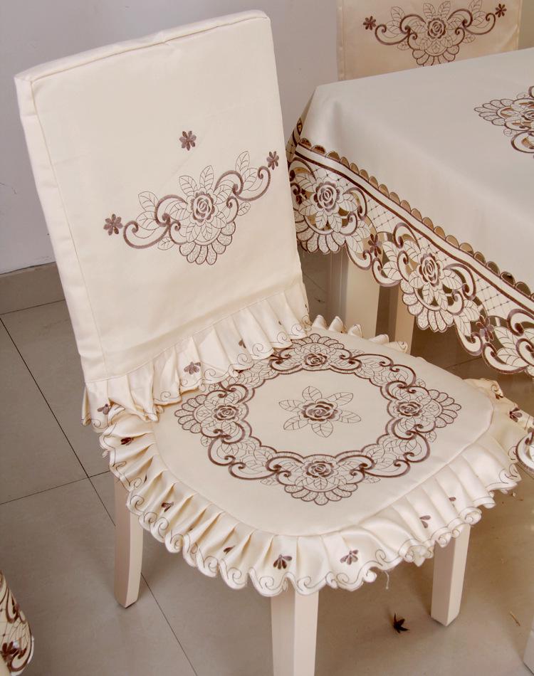 Pastoral Embroidery Tablecloth & Dining Chair Cover - Dustproof Fabric for Coffee & Dining Tables