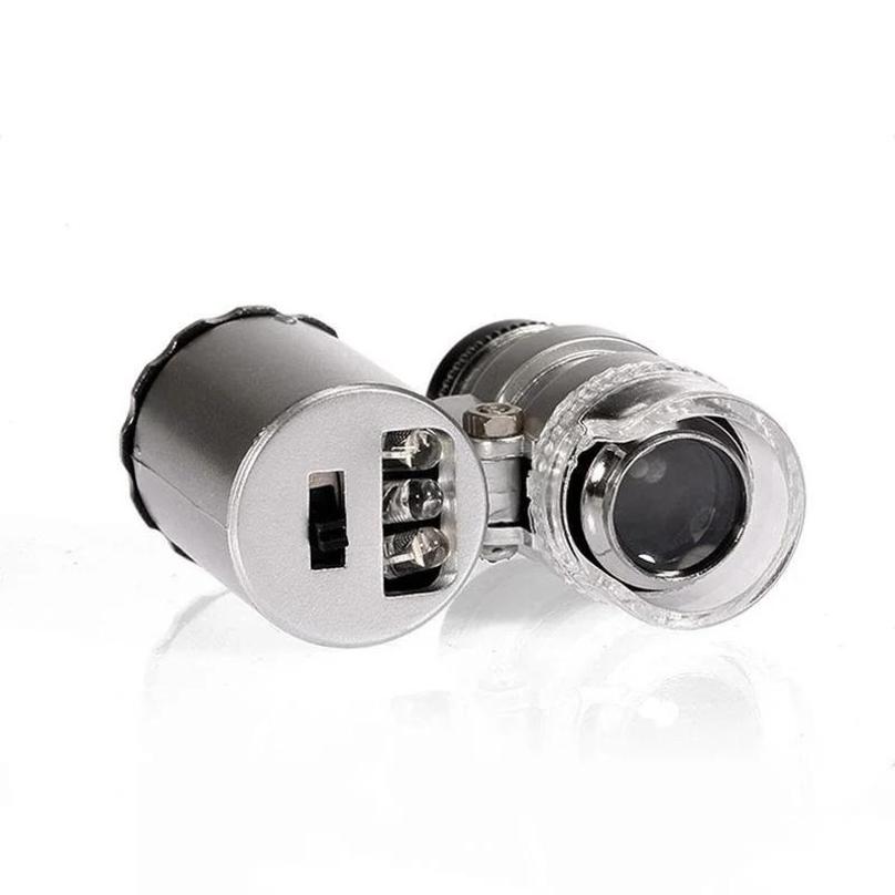 1 Pcs Mini 60X Pocket Microscope LED Jewelry Loupe UV Currency Detector Portable Magnifier Magnifying Eye Lens