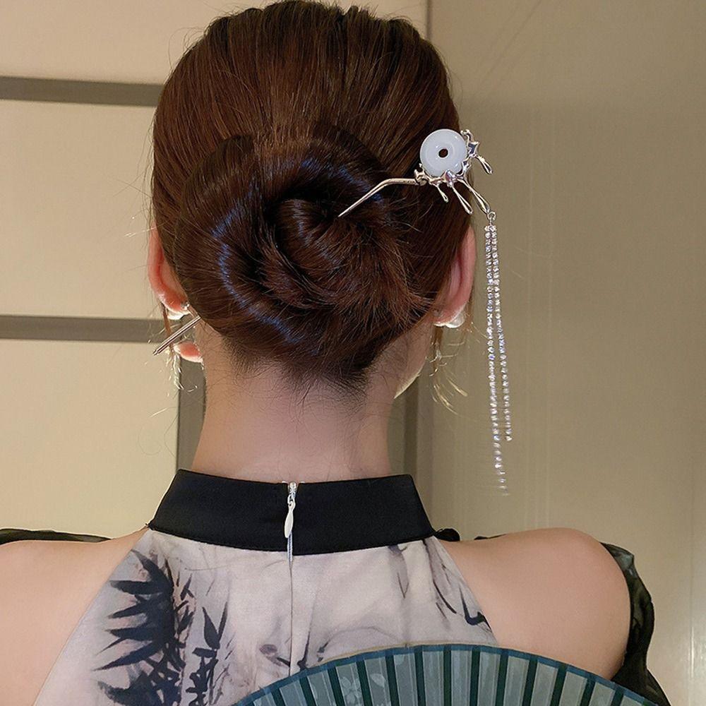 

Ping Buckle Stone Hair Sticks Crystal Chinese Hnafu Hair Chopsticks Elegnat Hanfu