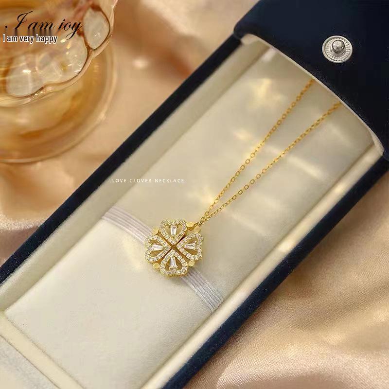 Four-Leaf Clover Necklace: Dual-Wear Design, Luxurious Heart Clavicle Chain for Women
