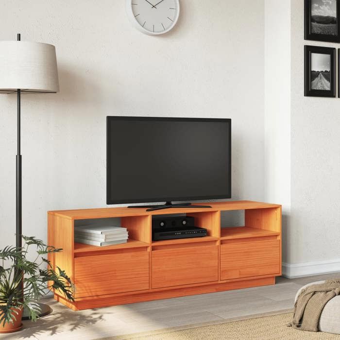 VidaXL Meuble TV cire marron 140x37x50 cm bois pin massif, support TV, meuble multimédia, centre de divertissement, buffet 847122