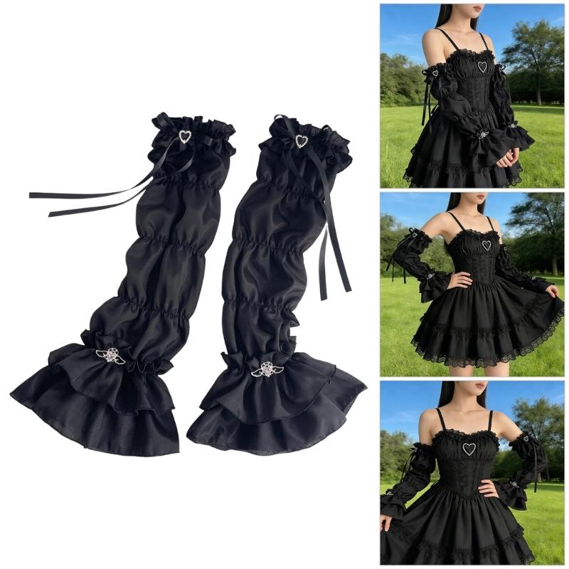 Elegant Lace Trimmed Chiffon Arm Sleeves With Ruffled Detail Photoshoot Costume Sleeves For Cosplay And Anime Fashion