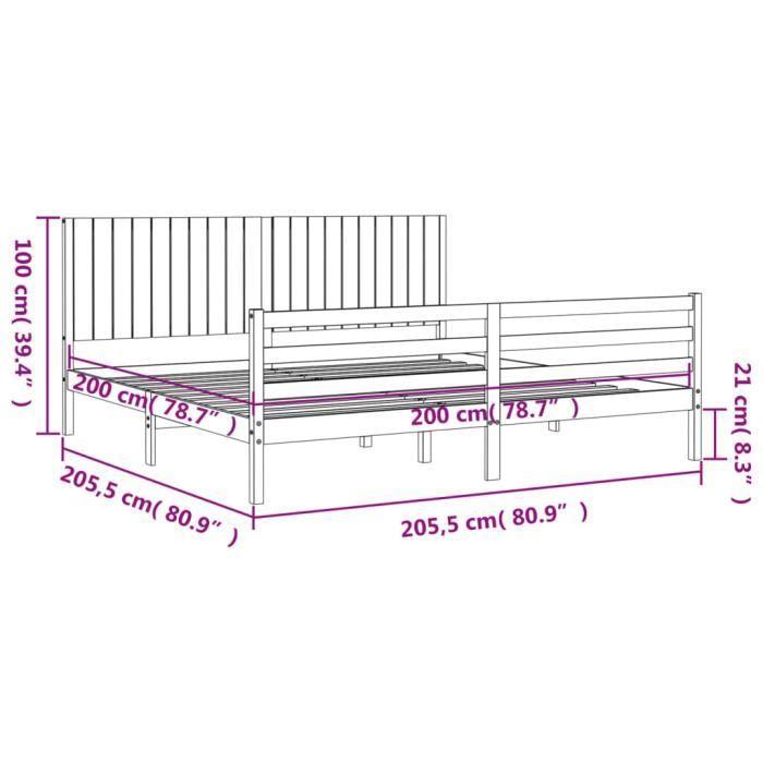 VidaXL Cadre de lit avec tête de lit 200x200 cm bois massif 3194786