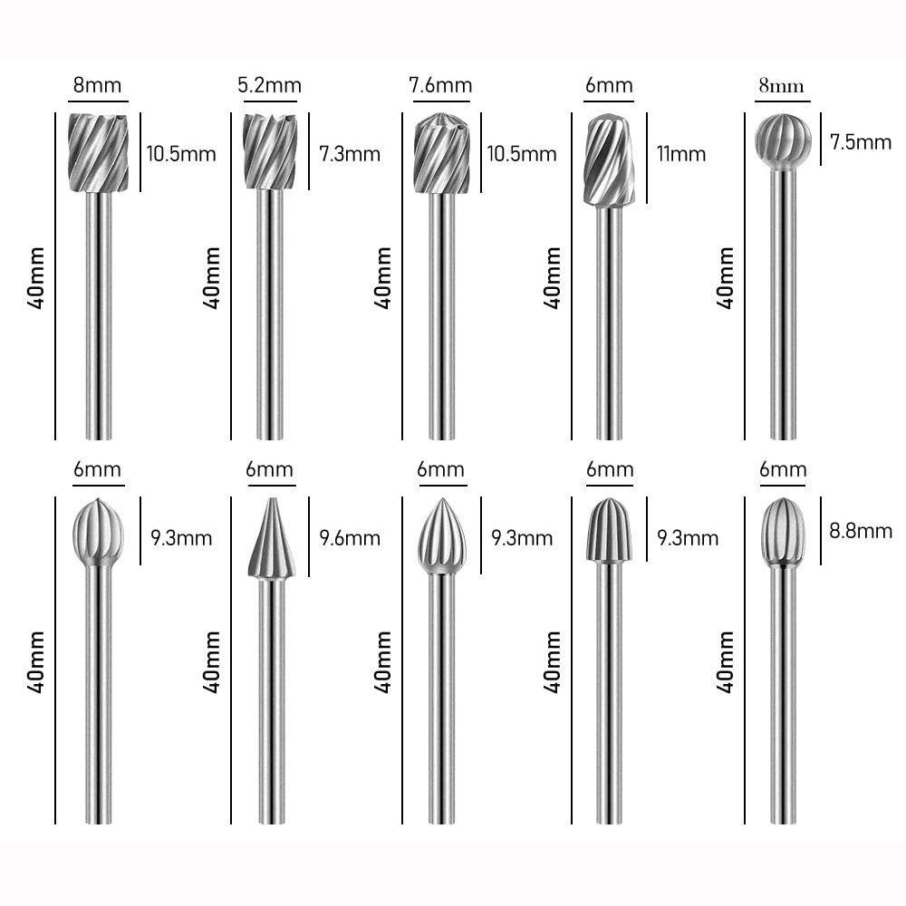 Coated High Speed Steel Engraving File Wood Drill Bit Milling Cutter Set Wood Carving Tools Rotary Burrs Tool Drill Bits Kits
