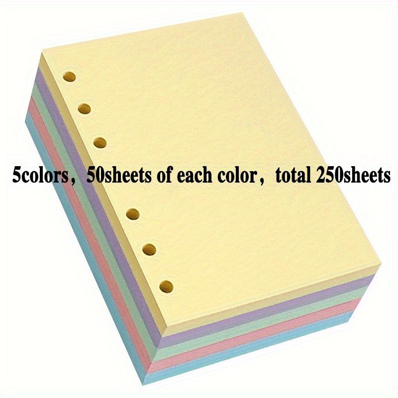 

250 листов цветной сменной бумаги, пустая бумага с отрывными листами, 5 цветов, 6 отверстий, бумага для переплета, бумага для заполнения блокнотов, сменные вставки для переплета 250sheets