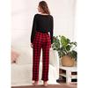 Pyjama-Set für Damen Langarm Zweiteiliger Pyjama Damen Lässig Sportlich High-Waist Oberteil Karierte Hose Mode Schlichte Nachtwäsche