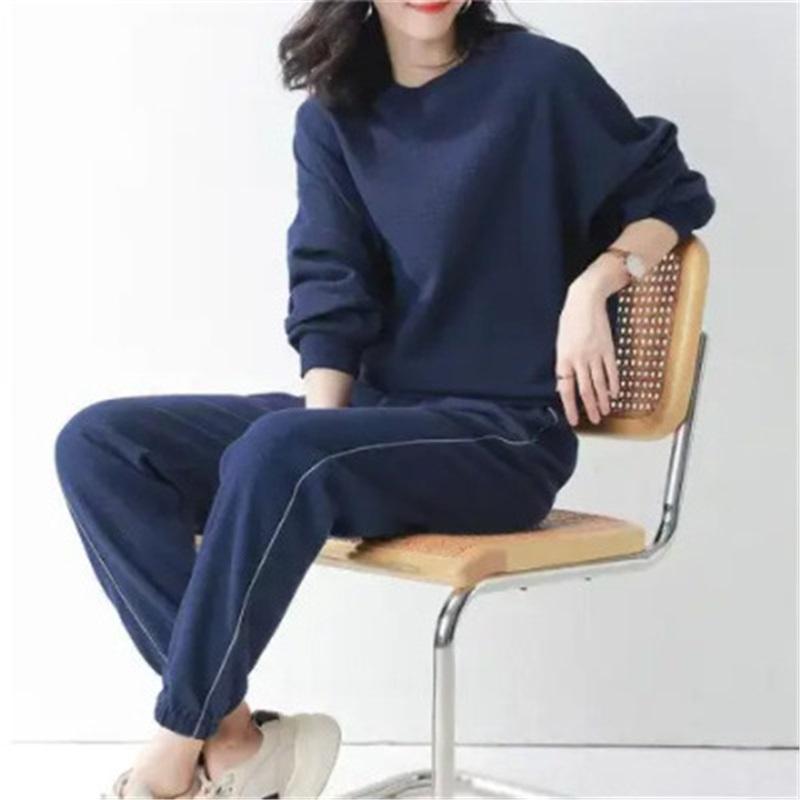 Women's Navy Blue Sweatshirt Set 2 Piece Outfit Loose Casual Pullover  Jogger Pants Tracksuit