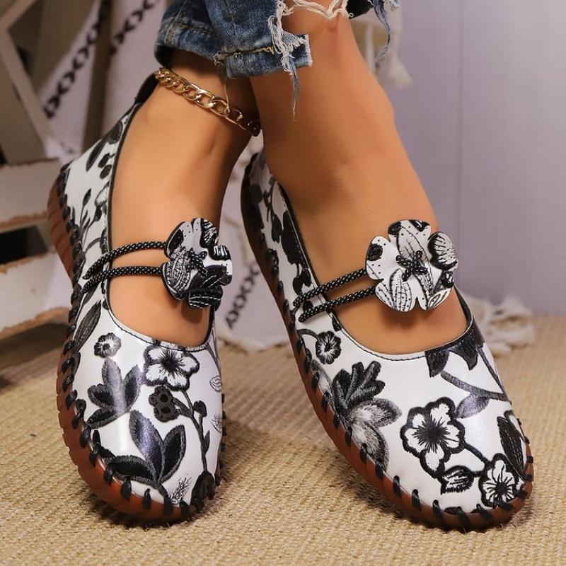 Fashion Autumn 2024 New Fashion Printed Casual Single Shoes Women Sewing Single Shoes Bean Shoes