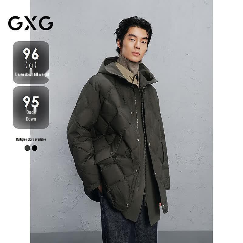 GXG Men s False Two-Piece Hooded Mid-Length Down Jacket L