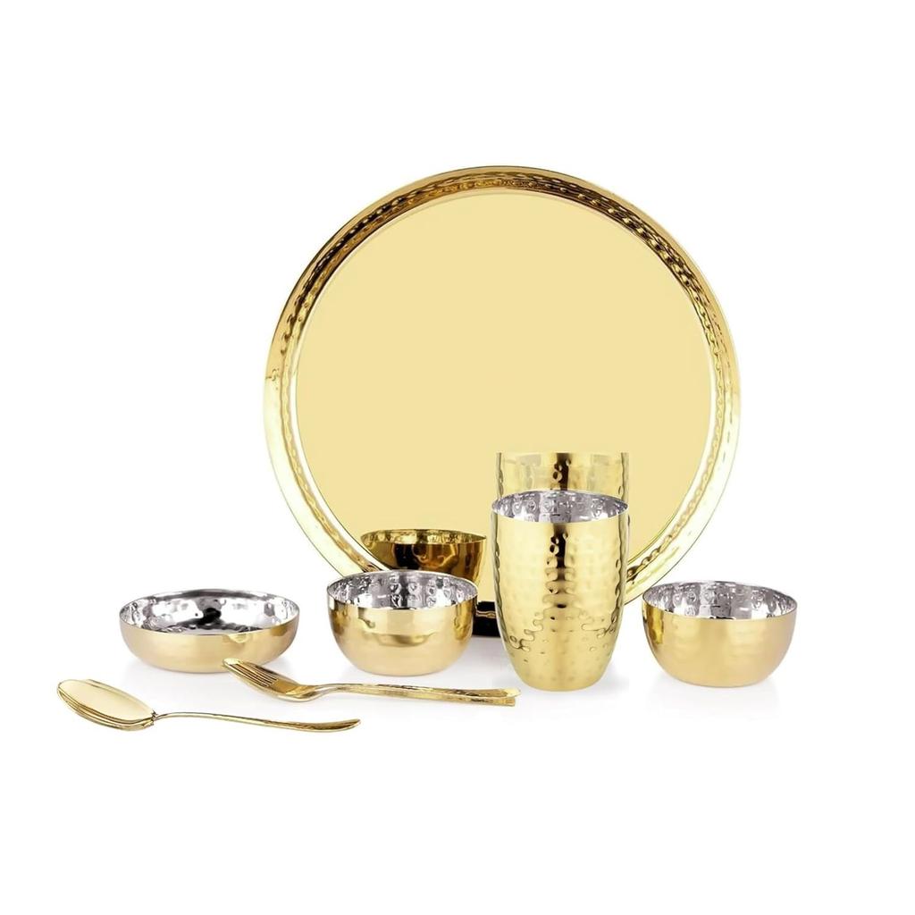 Heavy Gauge Stainless Steel Dinner Set | Gold Colour  PVD Plated Steel Thali Set | Stainless Steel Dinner Set for Kitchen | Thali Set for Dinner |