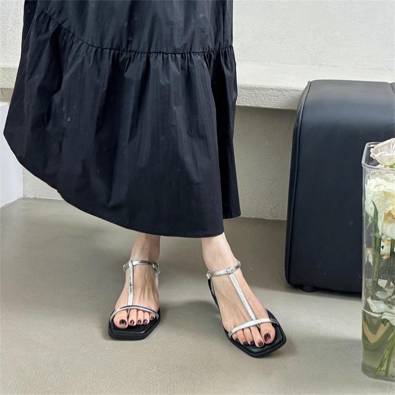 Ali guifei French toe thick heel sandals women 2025 new square head simple strap cross fairy sandals