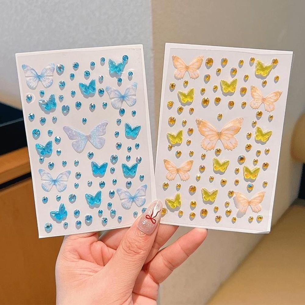 Resin Rhinestone Face Stickers Self-adhesive Butterfly Decals DIY Decoration