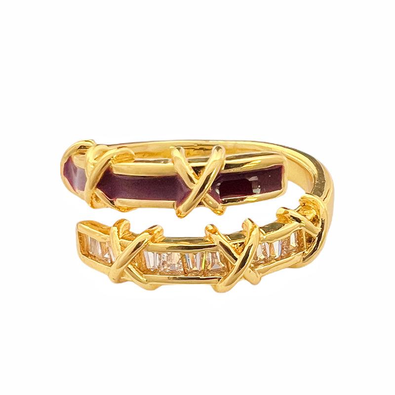 Retro Red Drip Glaze Love Open Ring Women'S Niche Light Luxury Personality High-End Sweet Cool Ring