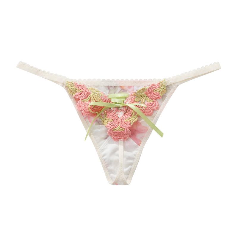 Women's Summer Fashionable and Sexy Lace Printed Rose Flower Invisible Thong Underwear