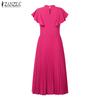 ZANZEA Women Elegant Casual Round Neck Sleeveless Pleated Dress