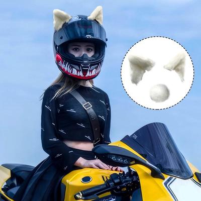 Cat Ear Motorcycle Headgear Plush Kitty Ear Headgear Accessory With Adhesive Bicycle Motorcycle Smooth Surfaces Headgear Decor