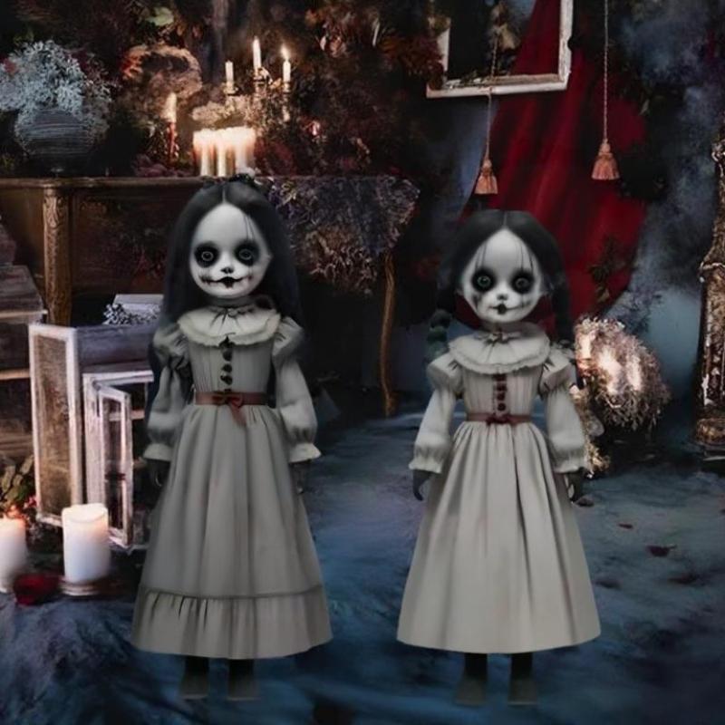 Dřevěná Halloweenská Panenka Duch Ozdoba na Zem Strašidelná Panenka Zapichovací Velký Houpací Duch Dekorace Hororová Rekvizita