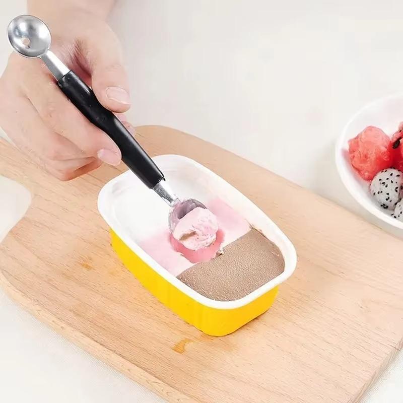 2pcs Double-headed Fruit Scoop Multifunctional Ice Cream Creative Watermelon Fruit Platter Spoon Fruit Scoop Kitchen Tools