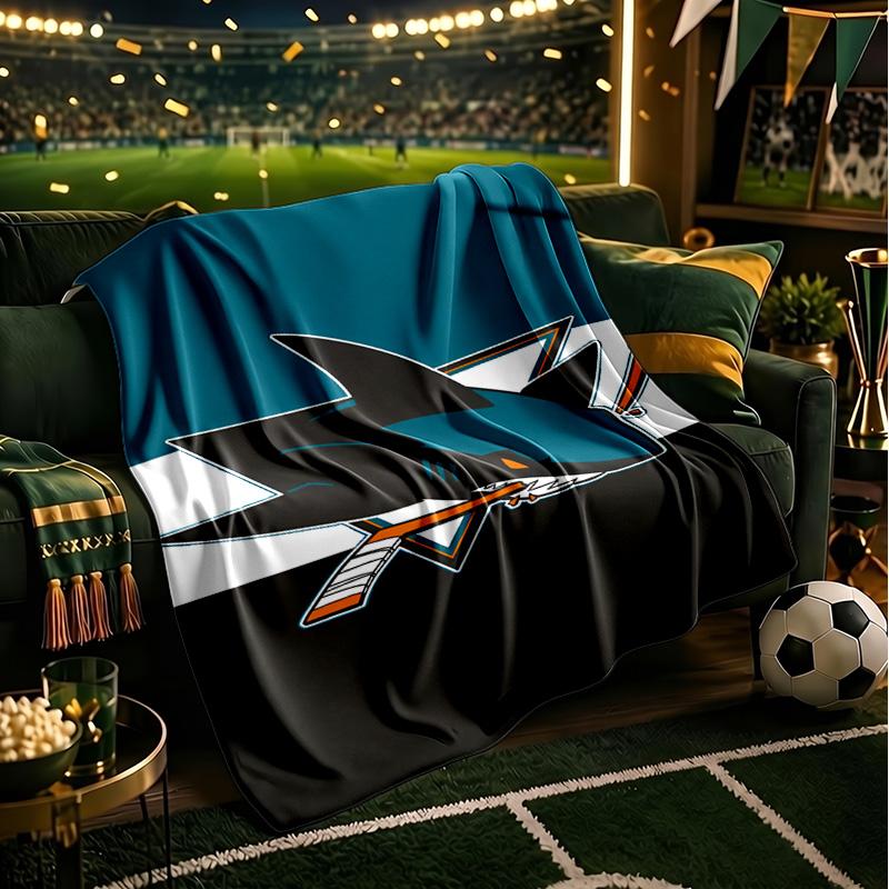 San-Jose Sharks Hockey Throws Blanket Flannel Blankets Plush for Couch Bed Gifts for Men Women Travel Picnic Blanket Christmas Fan Gifts