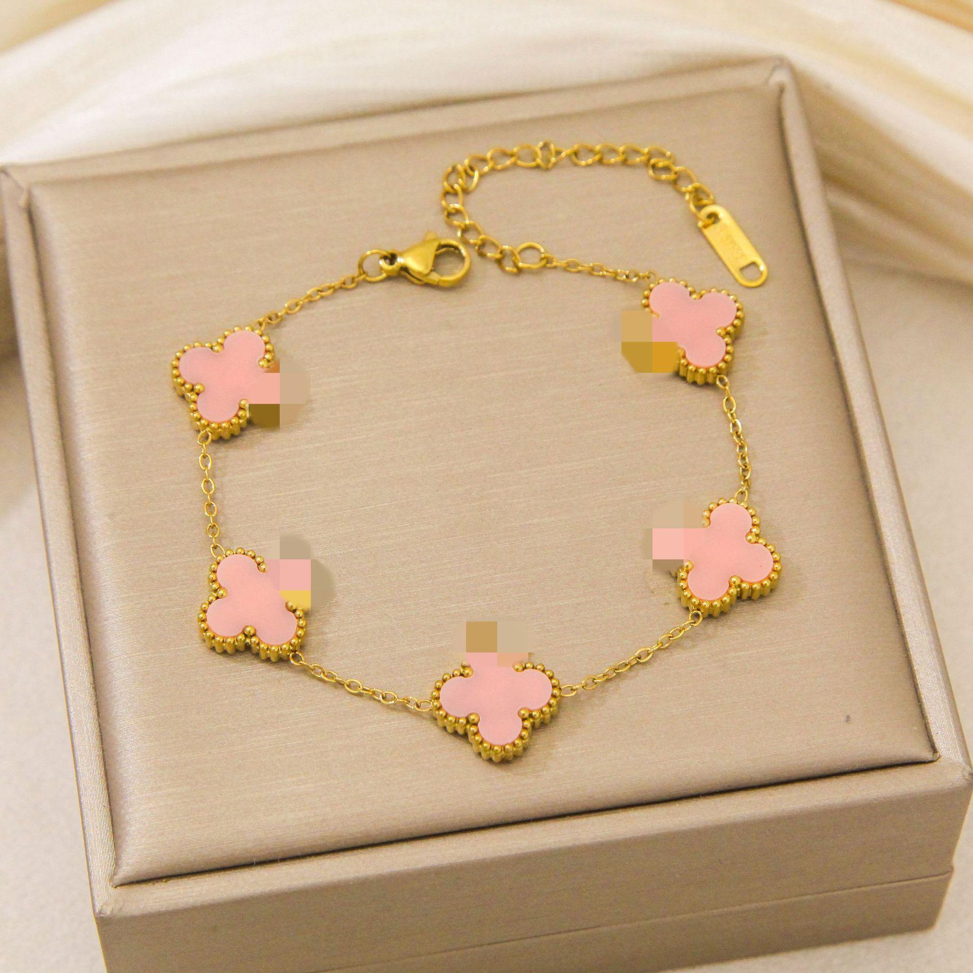 

Браслет з титанової сталі Щаслива чотирилиста конюшина 13 мм двосторонній не тьмяніючий елегантний жіночий ювелірний виріб 13mm рожевий