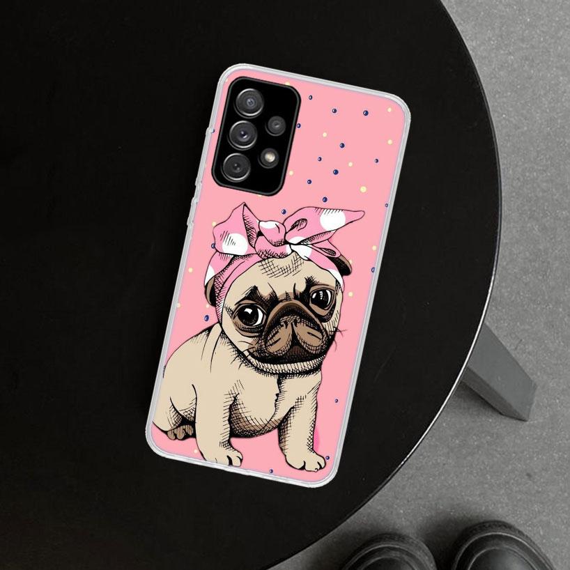 Cute Pug Dog Phone Case Cover For Samsung Galaxy A12 A22 A32 A52 A72 A02S A51 A50S A31 A20S A10S Note 20 Ultra 10 Plus Galaxy A5