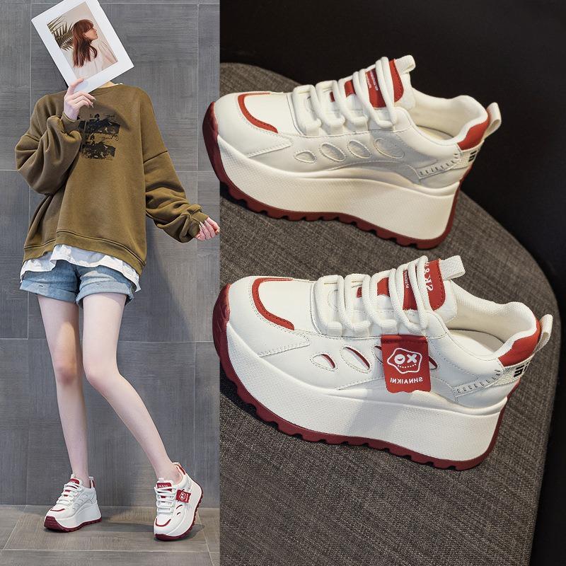 Spring new casual inner heightening platform shoes lace-up color matching student sports shoes small single shoes women's shoes