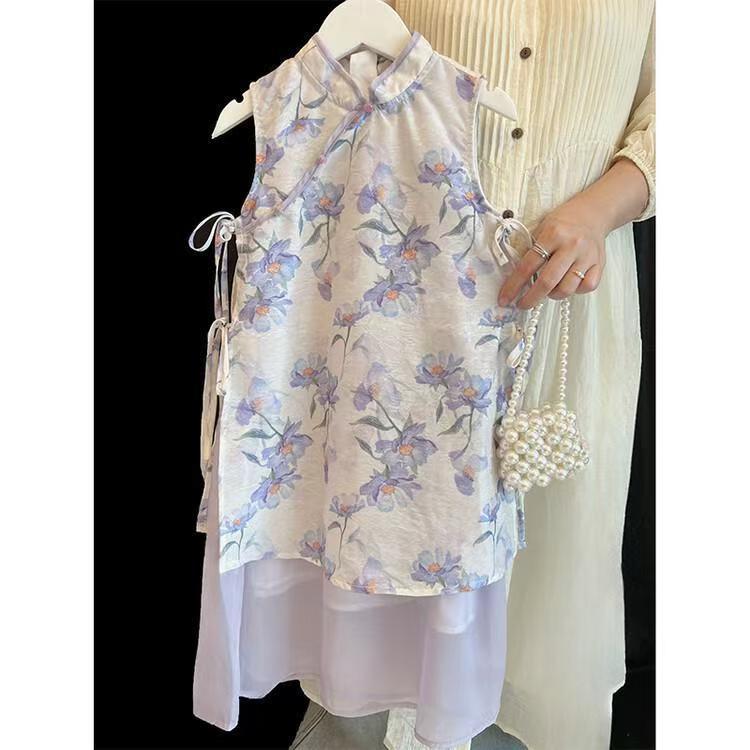 Girls Summer New Chinese Floral Qipao Dress Kids Ancient Fairy Hanfu Dress 110