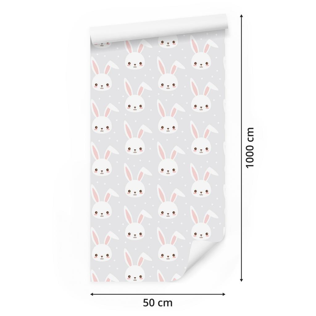 Wallpaper Rabbits On a Gray Background for the Living Room and Bedroom 50x1000