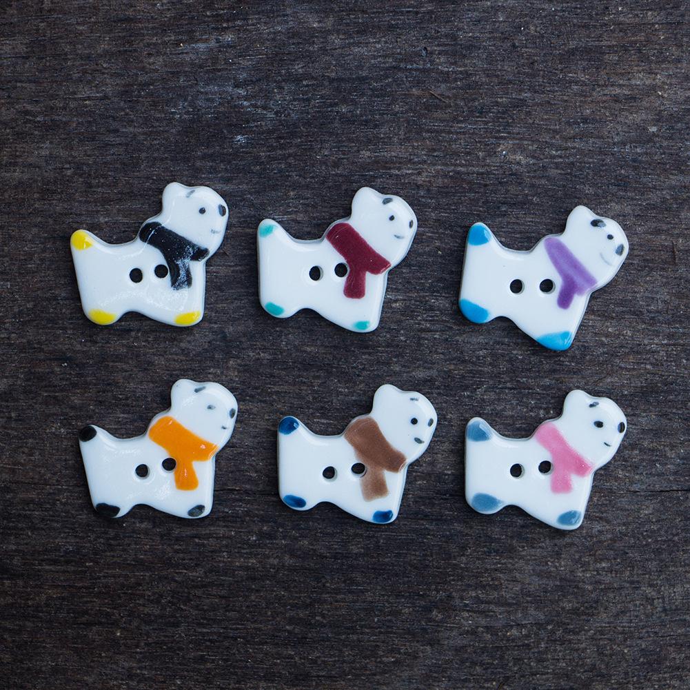 Exquisite UK Handmade Jingdezhen Ceramic Puppy Buttons for DIY Clothing