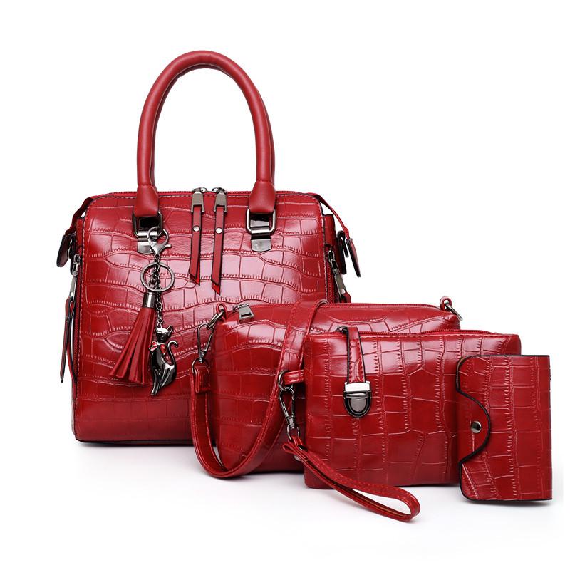 Women's Bag New Urban Simple Fashion Trendy One Shoulder Oblique Span Portable Crocodile Pattern Mother and Child Bag Four-piece Women's Bag