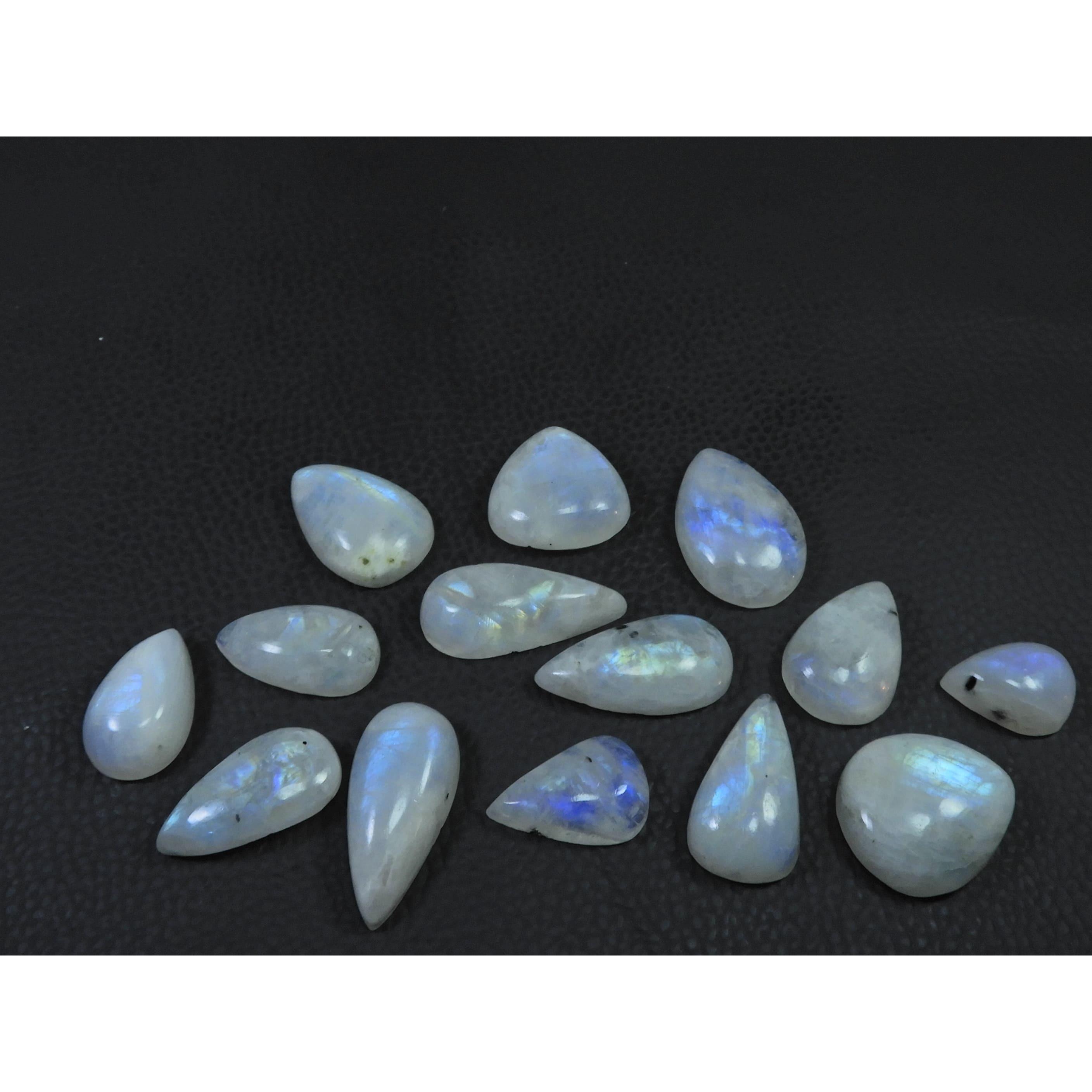 

16-21MM Natural Rainbow Moonstone Pear Cabochon Loose Gemstone 14Pcs Lot C-523