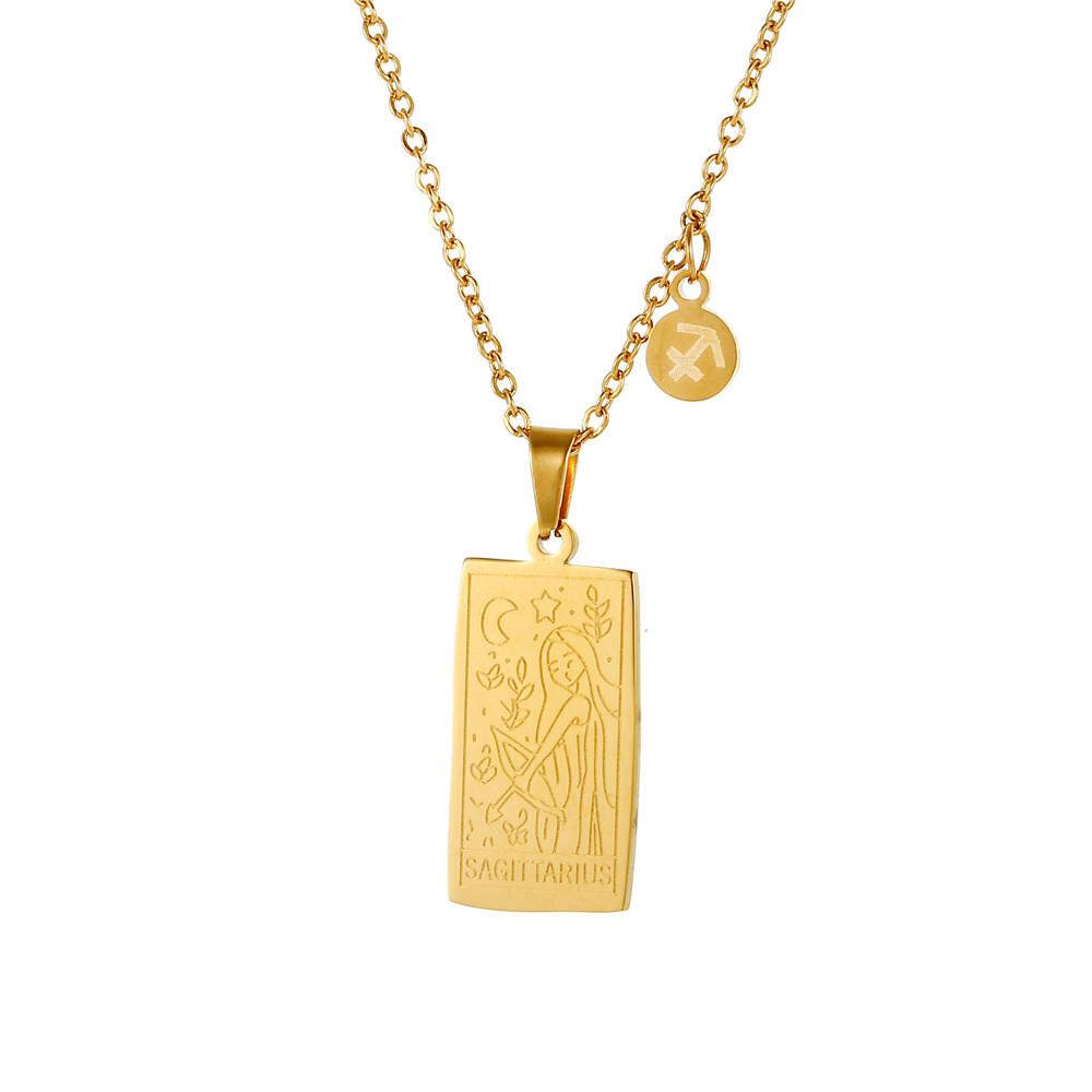 Twelve Constellations Tarot Card Stainless Steel Necklace with Fade-Resistant Pendant