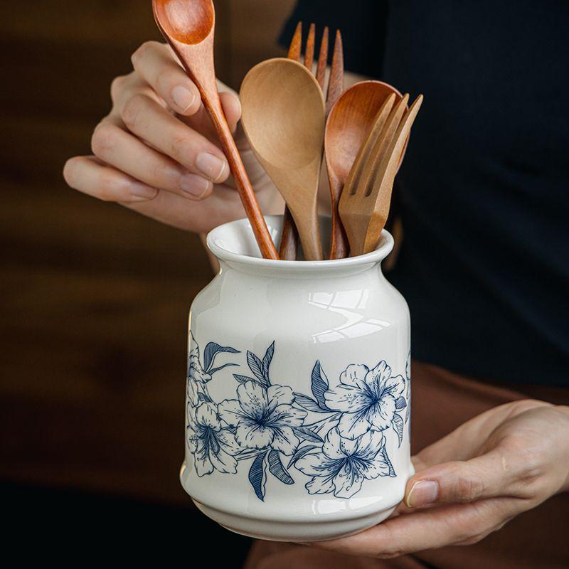 Blue Lily Ceramic Kitchen Utensil Holder & Retro Vase