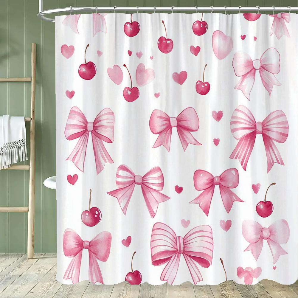 Modern Red Love Pattern Shower Curtain,Lover Printed Polyester Fabric Decorative Bathroom Curtain, Home Curtain with Hooks
