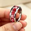 Romantic Red Pink Rose Pattern Rings, 8mm Stainless Steel Couple Rings For Men Women, Wedding Band Jewelry Valentine's Day Gift