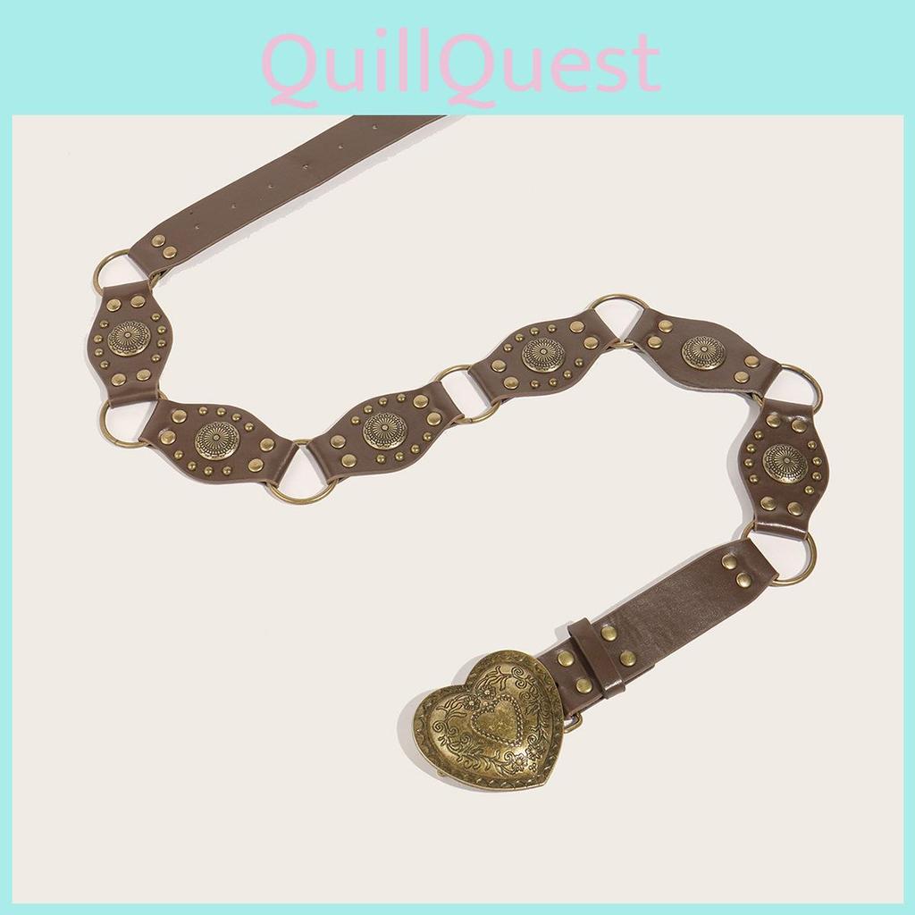 Vintage Urban Style Hollow Ring Pu Leather Belt With Hook Closure For Ladies